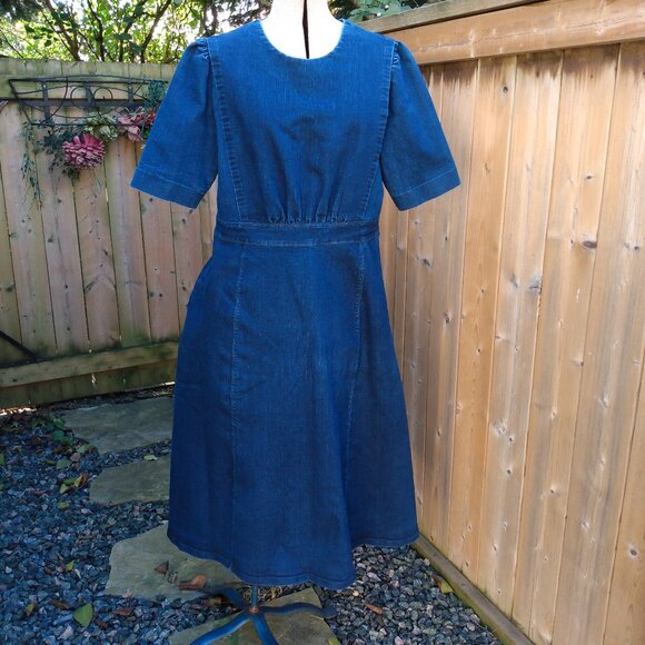 Handmade Denim Dress 40"B 34"W Blue Jean Stretch Amish Mennonite Cape Modest - Picture 1 of 13